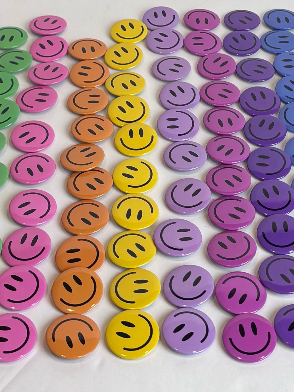🌈 Bulk Lot: 102 Rainbow Smiley Face Pinback Buttons (Size: 1.25")
